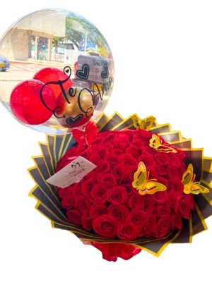Bouquet de rosas rojas con globo personalizado Te Amo
