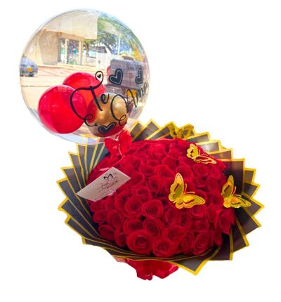 Bouquet de rosas rojas con globo personalizado Te Amo