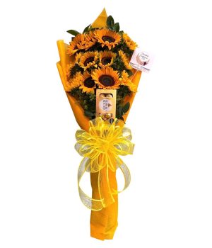 Ramo de girasoles frescos con chocolates Ferrero Rocher