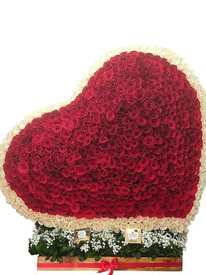 Corazón de rosas rojas y blancas