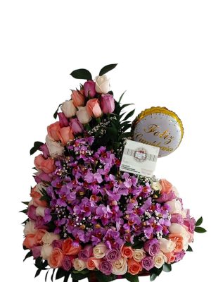 Arreglo surtido con rosas y orquidea Hawaiana