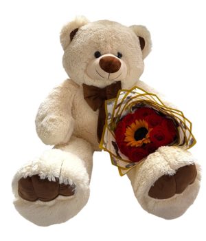 Cilindor de rosas rojas con peluches, chocolates y globo personalizado (1080 x 1080 px)